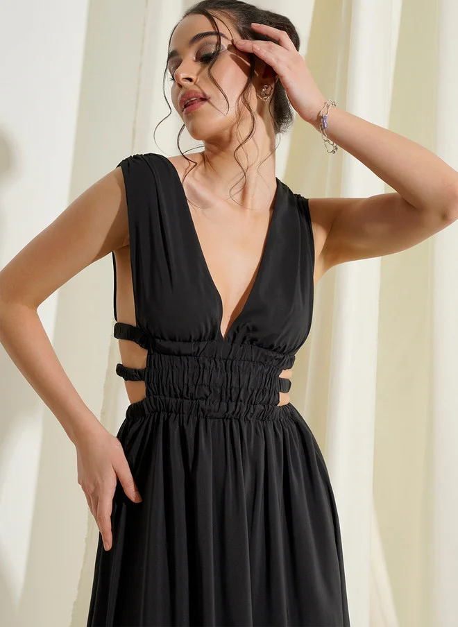PRIZO PRIZO V-Neck Smocked Maxi Dress